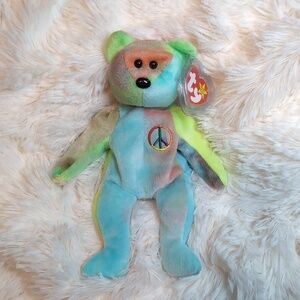 TY Beanie Babies PEACE Bear retired vintage stuffed animal toy BD 2-1-96